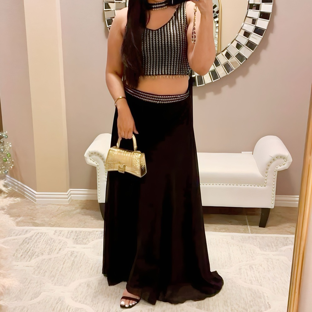 Black and gold two piece lehnga style palazzo pant suit
